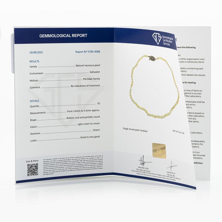 Necklace with pearls. Accompanied by a report from GCS.