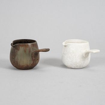 Tea pot, two bowls, two creamers, and a vase by Gunnar Nylund, stoneware, Rörstrand.