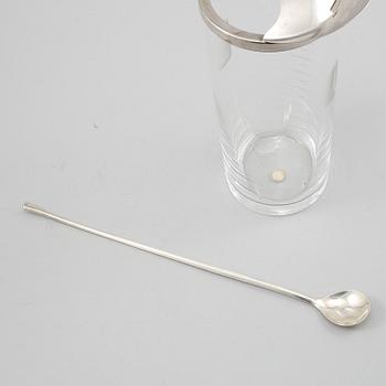 DRINKANNA samt OMRÖRARE, sterlingsilver och glas, Anton Michelsen, Köpenhamn, Danmark, 1900-talets mitt/tredje kvartal.