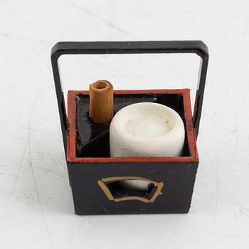 Doll, doll furniture, and table screen, Japan, wood, lacquer and paper, partly Showa, 20th century.
