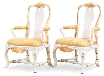 667. A pair of Swedish Rococo 18th century armchairs.