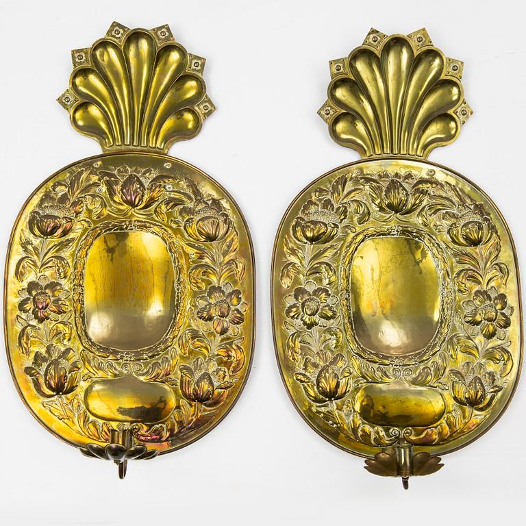 A pair of baroque style brass wall lights by Johan F. Hellström, Nyköping, 1898.