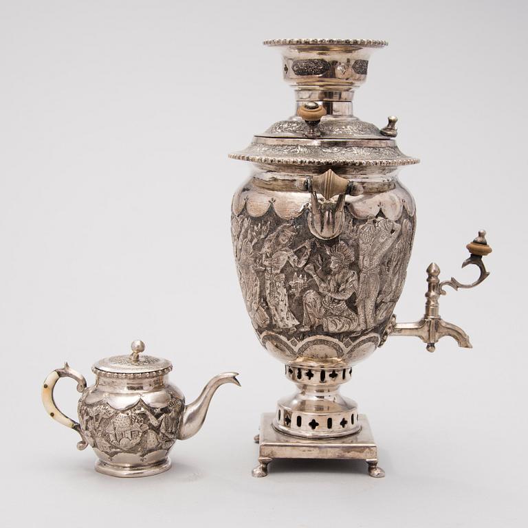 A Persian miniature Samovar, silver plated, mid-20th Century.