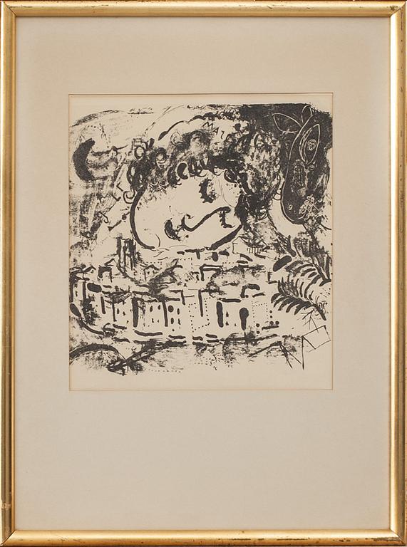 MARC CHAGALL, litografi, osignerat, "The Village", Mourlot 1957.