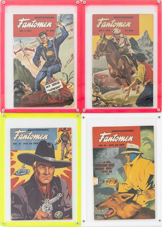 Comics, 4 pcs "Fantomen", No. 4, 5, 17 & 18, 1951.