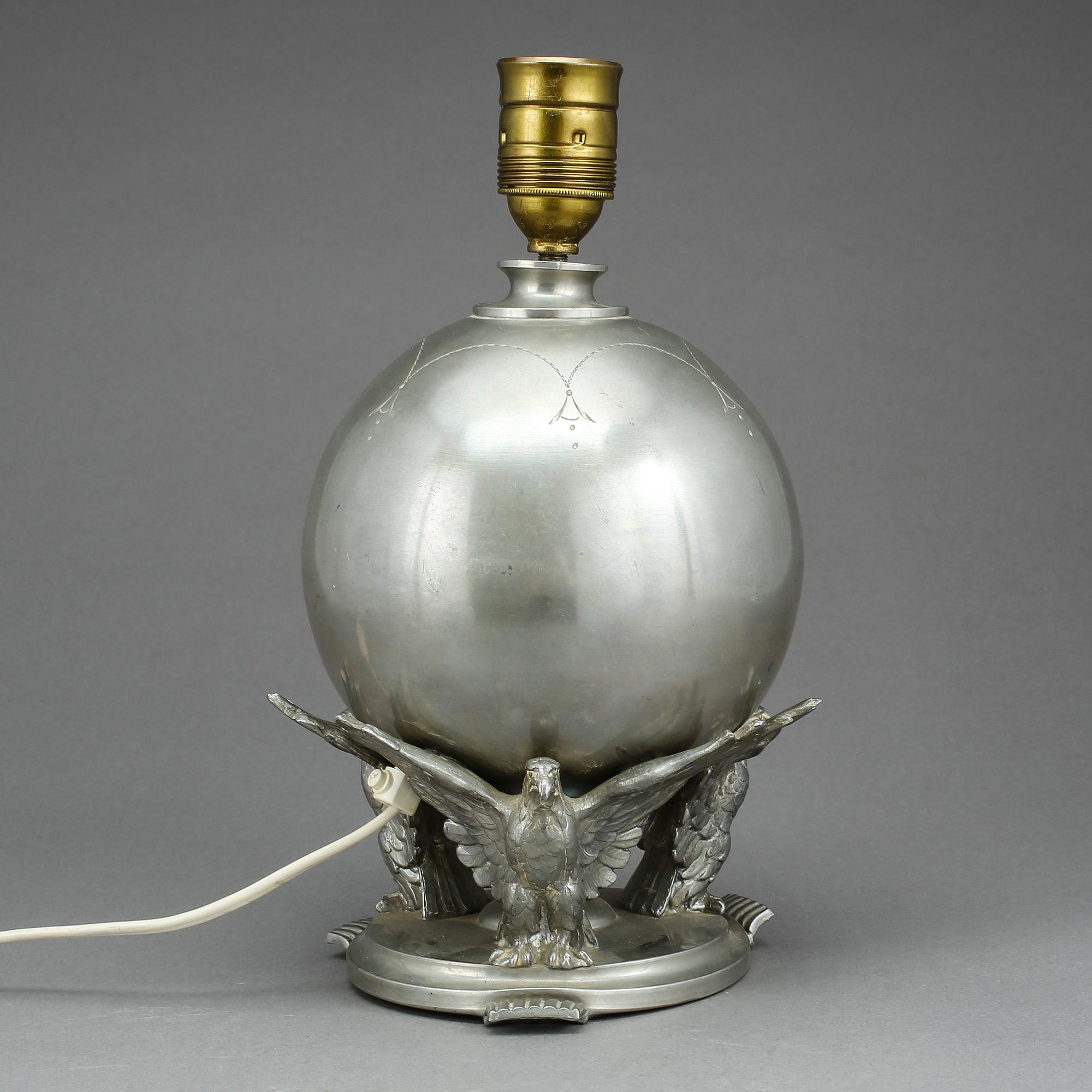 BORDSLAMPA, tenn, art déco, 1920-30-tal.