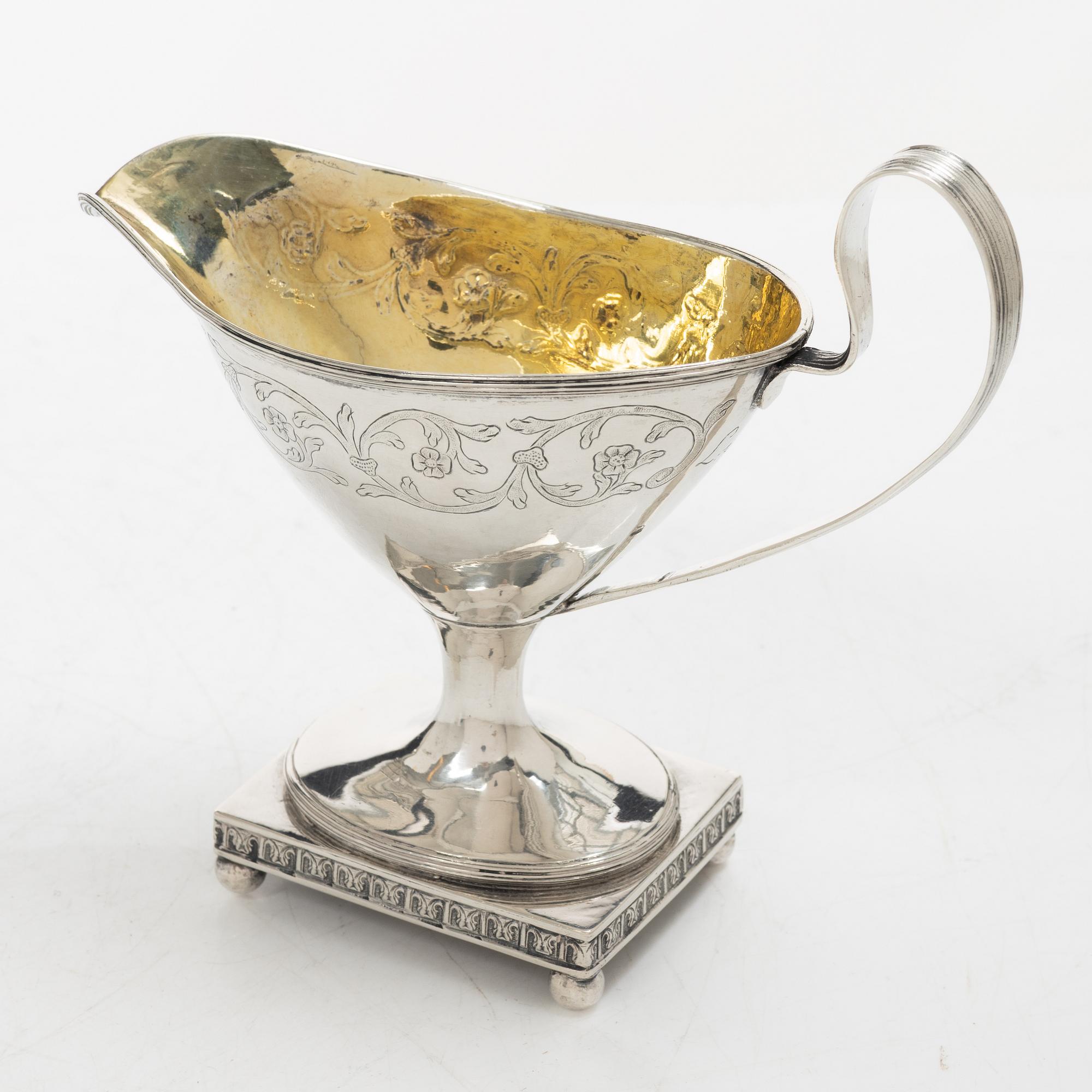 A Swedish late 18th century parcel-gilt silver creamer, mark of Johan Wilhelm Zimmerman, Stockholm 1798.