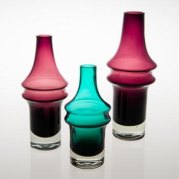 TAMARA ALADDIN, Three glass vases, model 1464, Riihimäen Lasi 1967. Design year 1965.