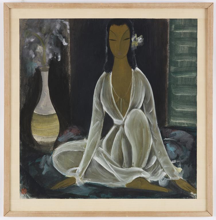Lin Fengmian, 'Lady in white with vase'.