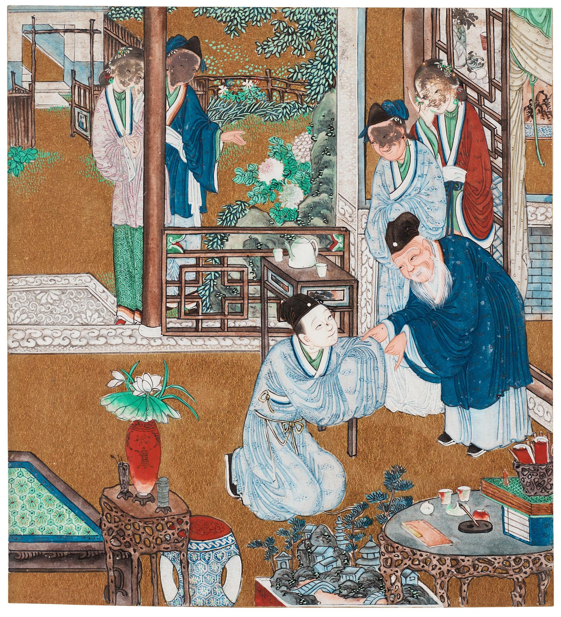 A set of nine Chinese watercolours by unknown artist, 19th Century.