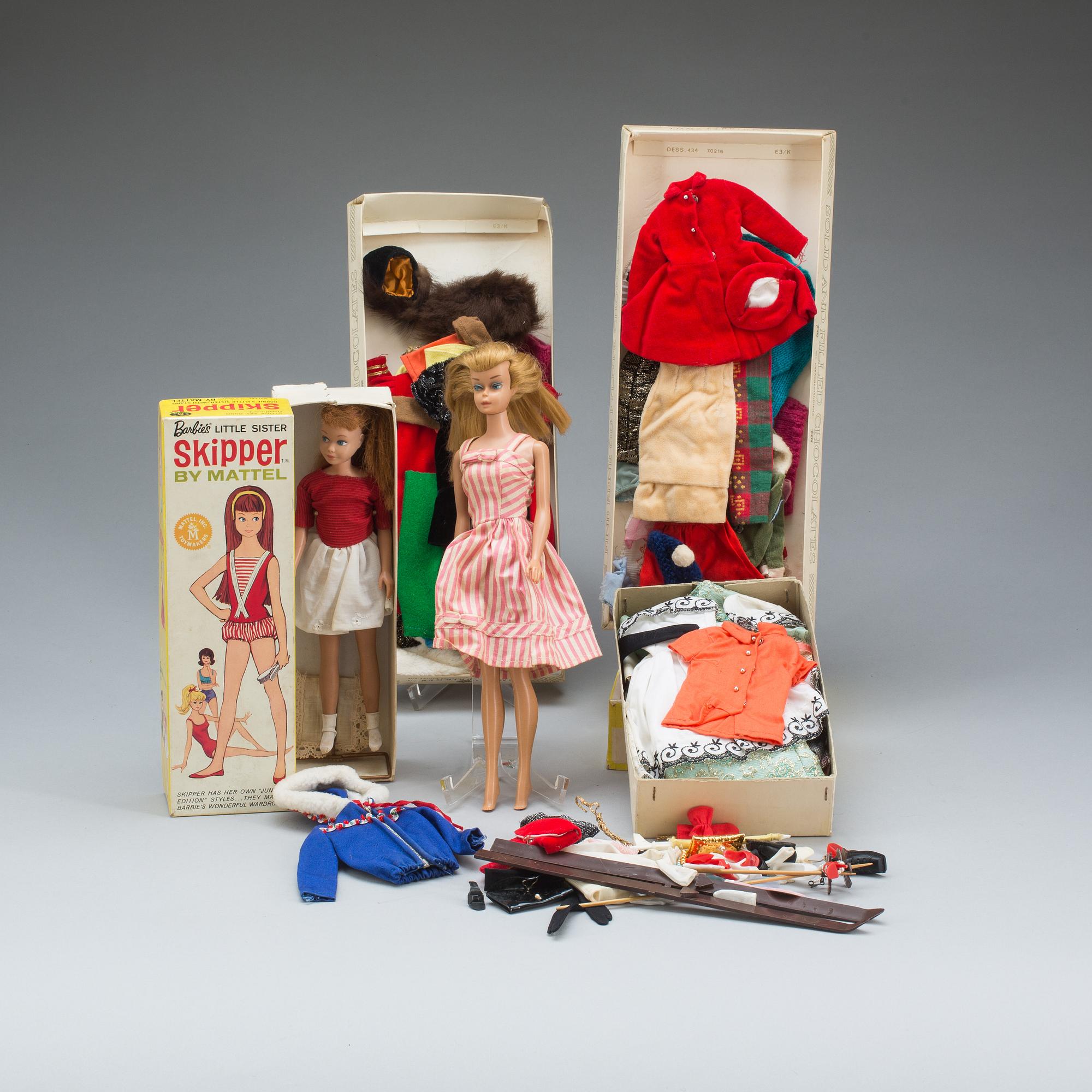 DOCKOR, 2 st, "Skipper" och "Barbie", Mattel, 1960-tal.