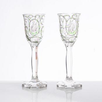 A pair of Jugend wine glasses/goblets, possibly Bohemia, early 20th century.