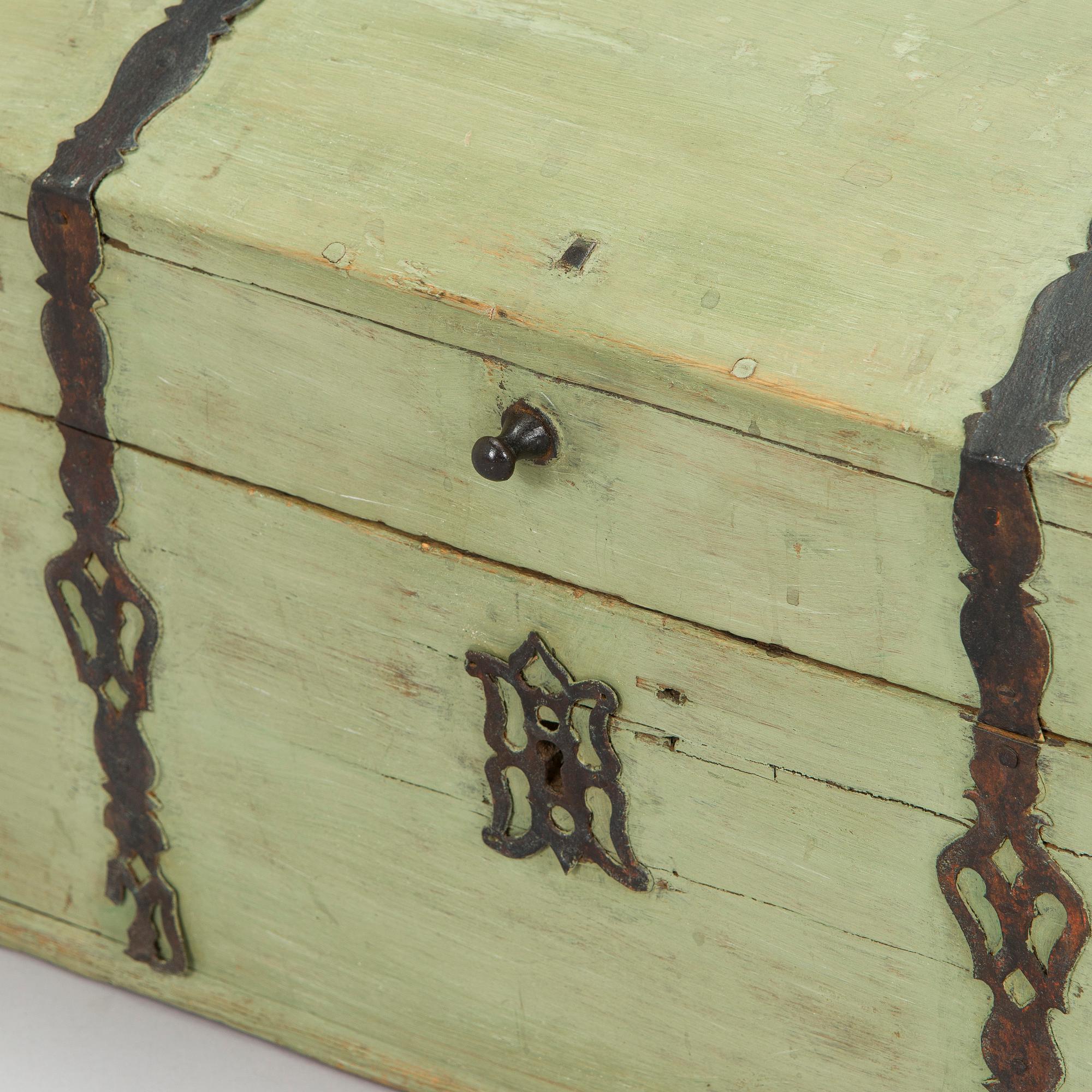A wooden storage chest dated year 1777.
