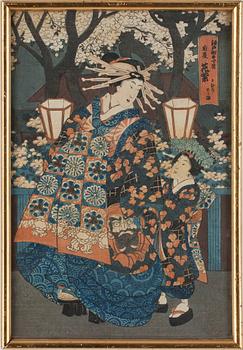 TRÄSNITT, 11 st, olika konstnärer, Japan, 1800-tal.