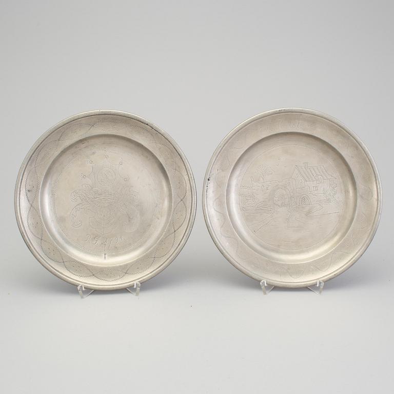 TENNFAT, 3 st. Otydliga stämplar, troligen Tyskland, 1700-tal/1800-talets början.