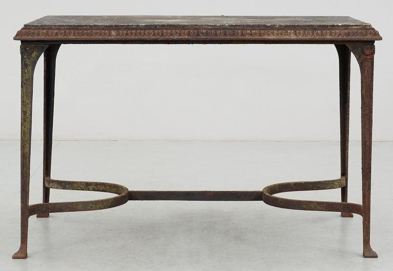 A Folke Bensow cast iron and stone top table, Näfveqvarns Bruk.