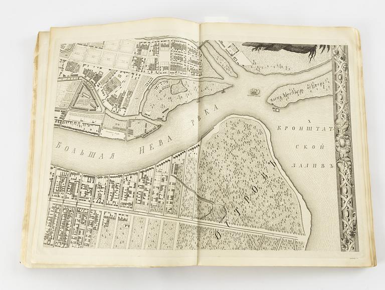 The rare Makhaev wall map of St. Petersburg, with other views and maps, 1753, 1741 and 1739.