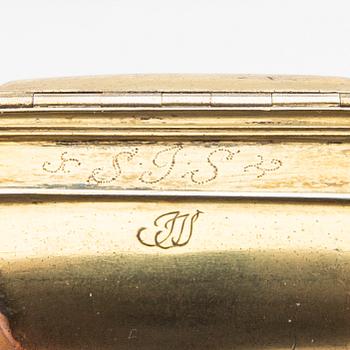 A Danish 18th century parcel-gilt silver box Rococo mark of JN Brosboll Veijle 1749 weight 74 grams.