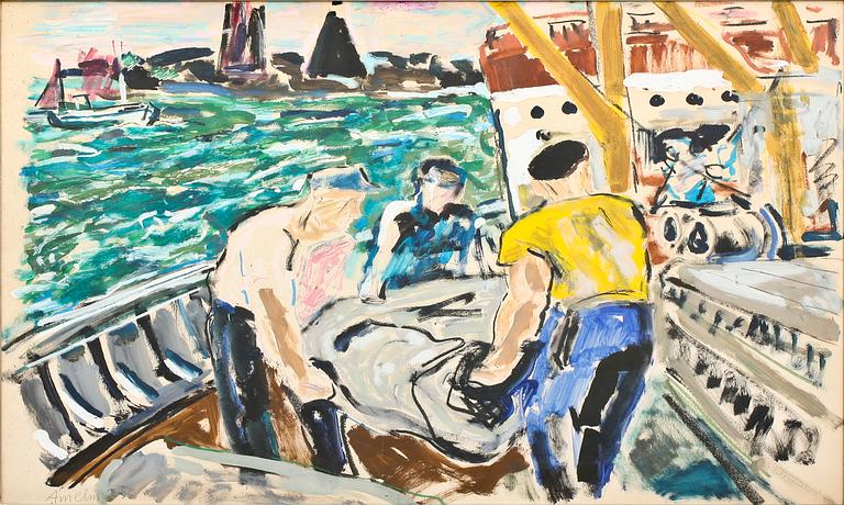 ALBIN AMELIN, gouache, sign och dat -57.