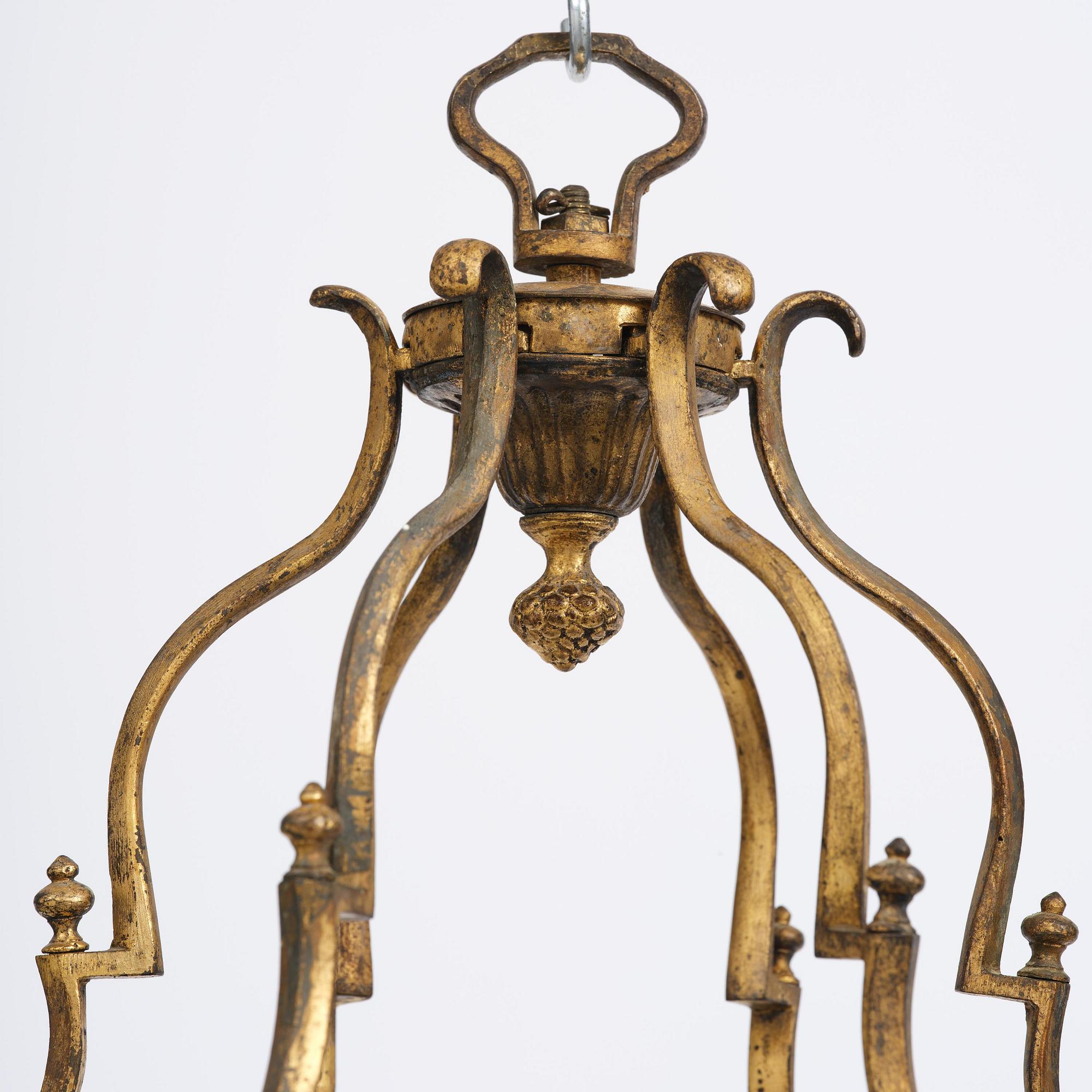 A fine Swedish rococo gilt-brass four-light lantern, Stockholm, later part of the 18th century.