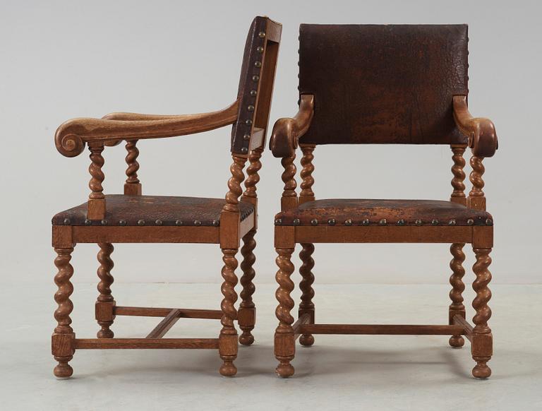 KARMSTOLAR, ett par, barockstil, 1900-talets början.