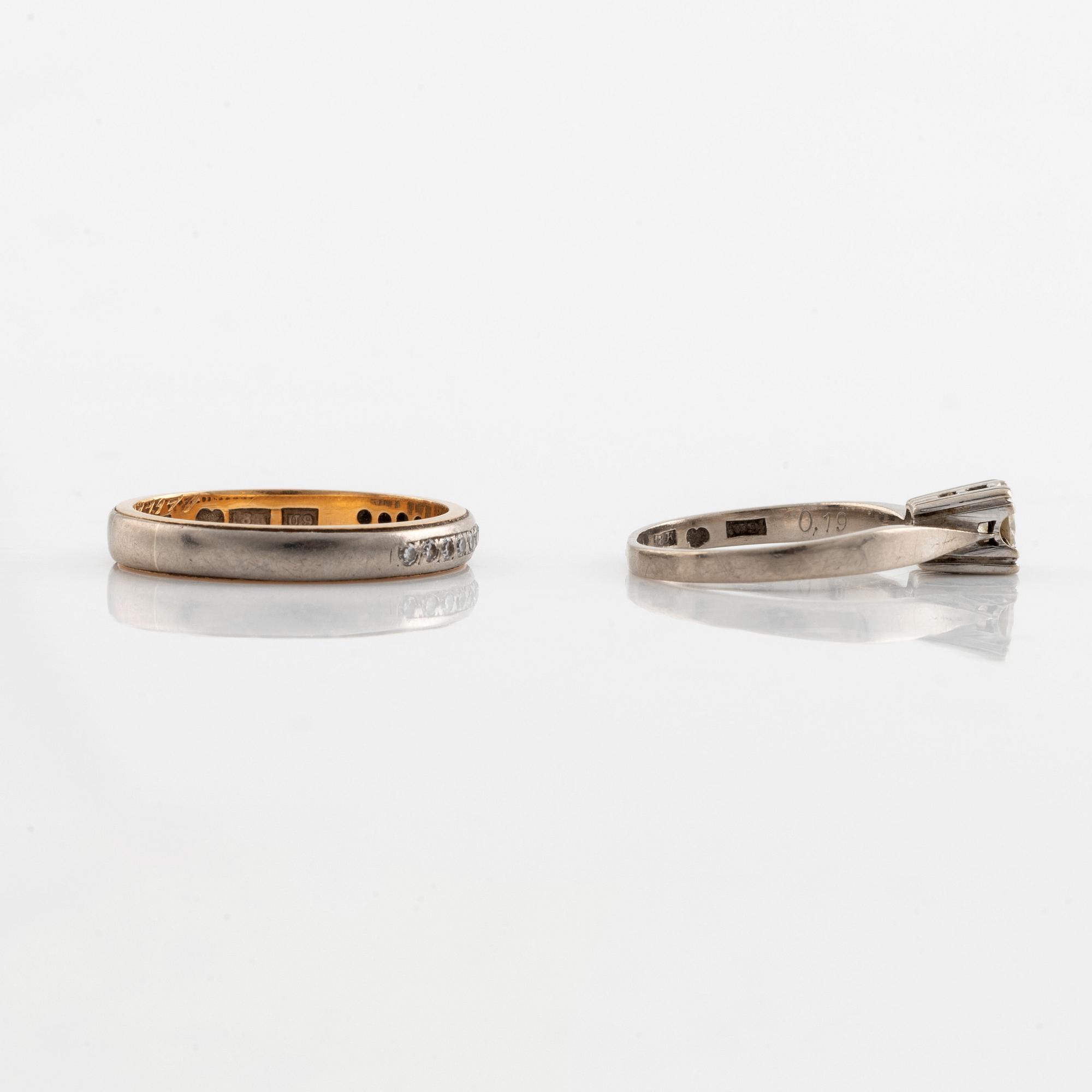 2 st ringar, guld och diamanter.