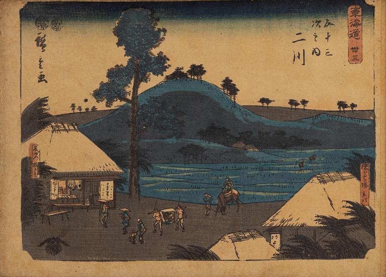 Ando Utagawa Hiroshige, Hiroshige, after, three woodblock prints in colour, early 20th Century.