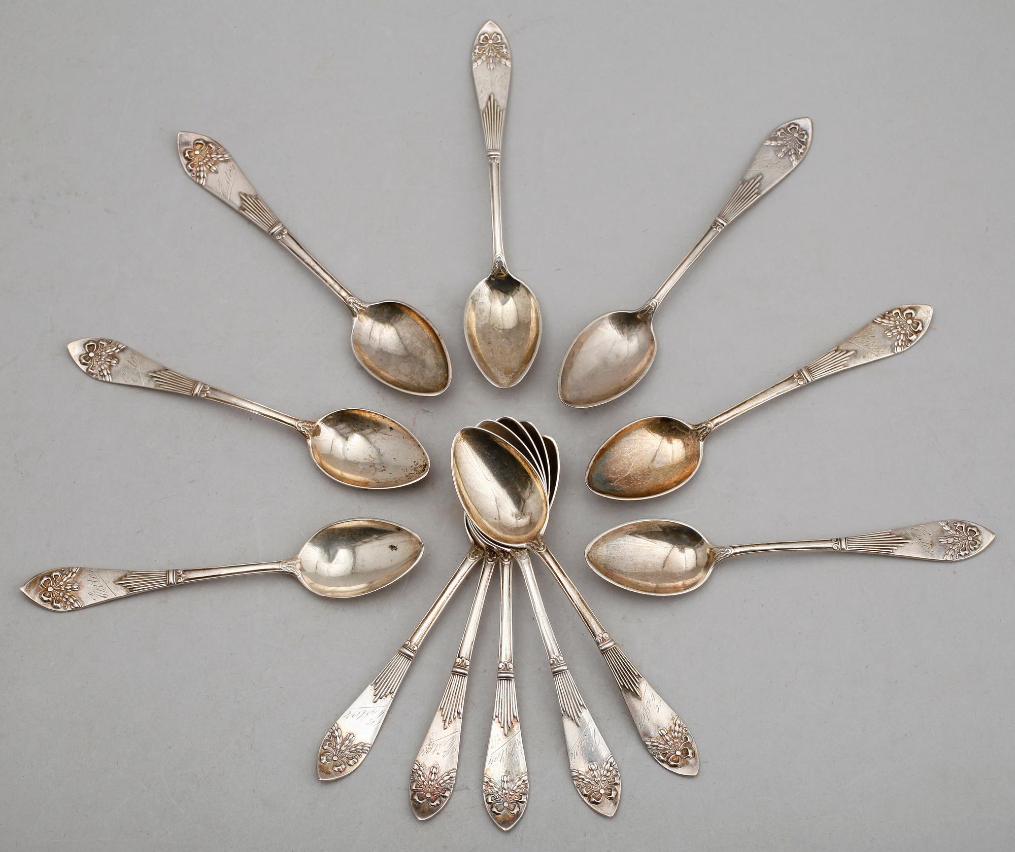 KAFFESKEDAR, 12 st, silver, "Empire", 1912. Vikt ca 182 g.