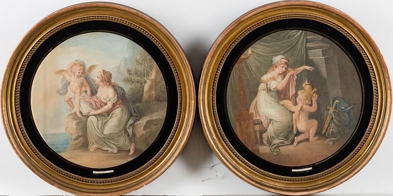 after, a pair of stipple engraving, engraved by Francesco Bartolozzi, the turn of the 19th century.