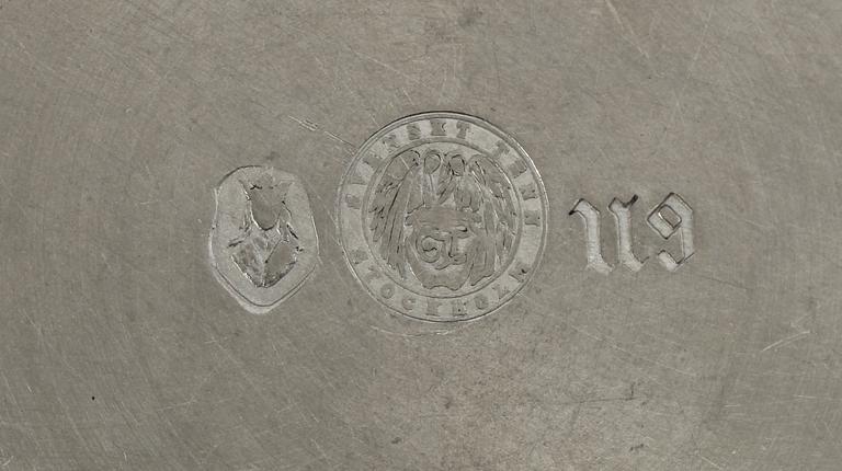 GLASUNDERLÄGG, 6 st, tenn, Firma Svenskt Tenn, Stockholm 1970.