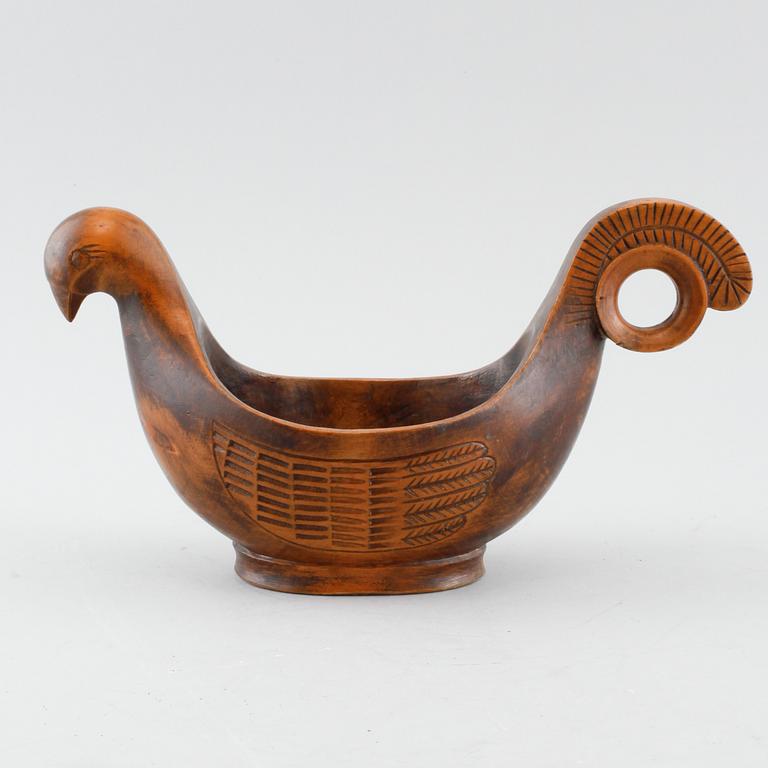 A wooden bird bowl for beer, made by Germund Paaer for Kalevala Koru, mid 20th century.