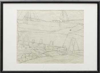 Wilhelm Kåge, Docked ship, as well as a landscape with houses.