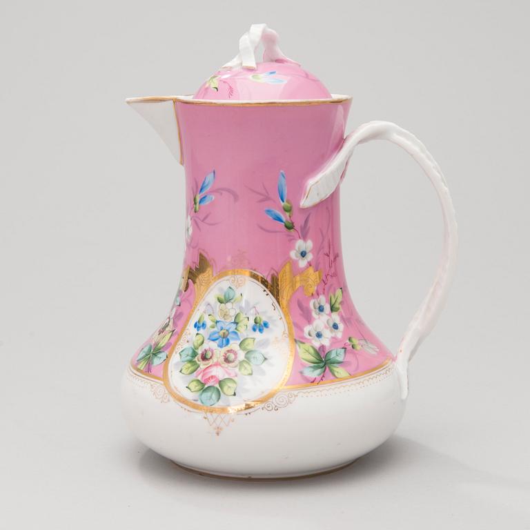 A RUSSIAN PORCELAIN COFFEE POT, Kusnetsov porcelain factory late 19th century.