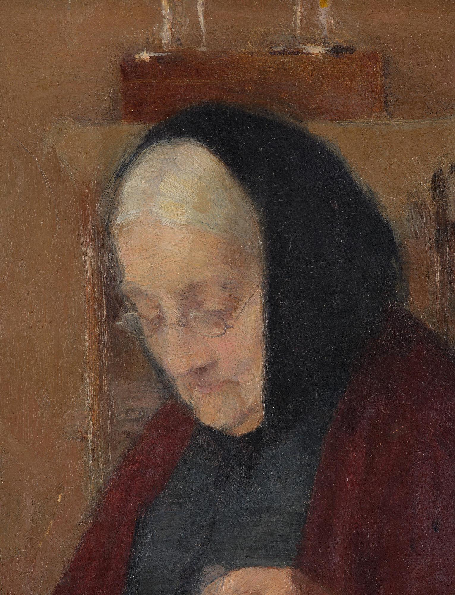 Helene Schjerfbeck, "Dam vid spinnrocken" ("Lady at the spinning wheel", Portrait of Mrs Ulrika Baarman).