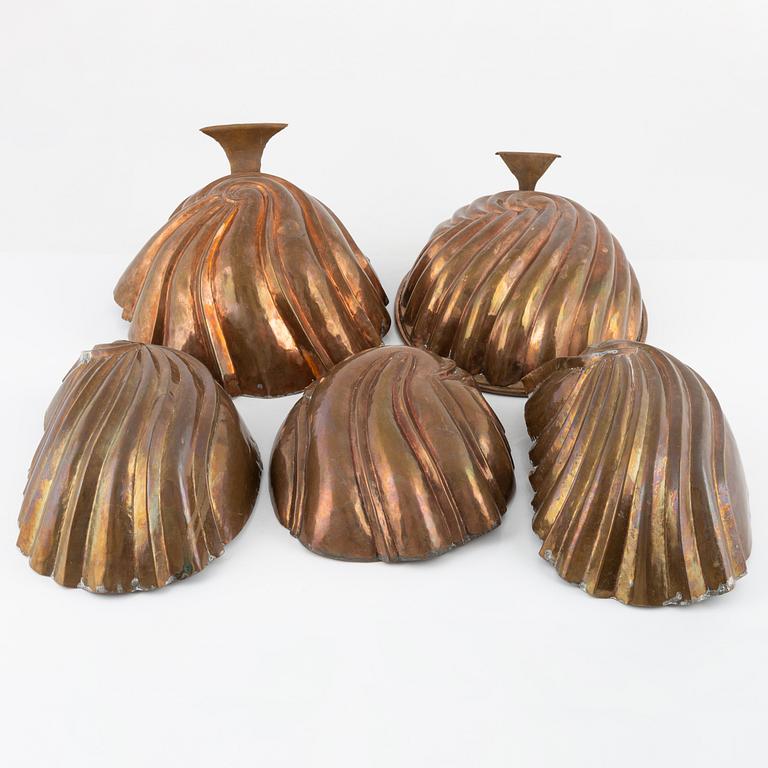 Five copper moulds, 18th/19th Century.