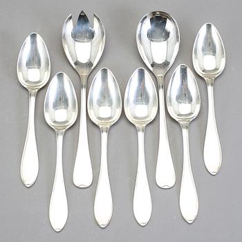 SALLADSBESTICK SAMT 6 DESSERTSKEDAR, silver, GAB, 1990 resp  JL Friberg, Stockholm 1905. Tot ca 468 gram.