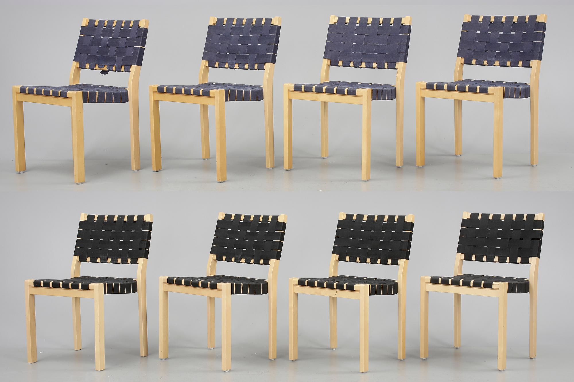 STOLAR, 8 st, modell 611, Alvar Aalto, Artek, 1900-talets andra hälft.