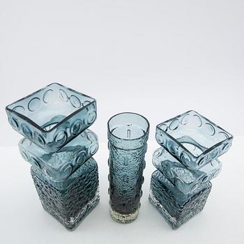 Tamara Aladin, vases, 3 pcs, glass, "Kehrä", Riihimäen Lasi, Finland, 1960s/70s.
