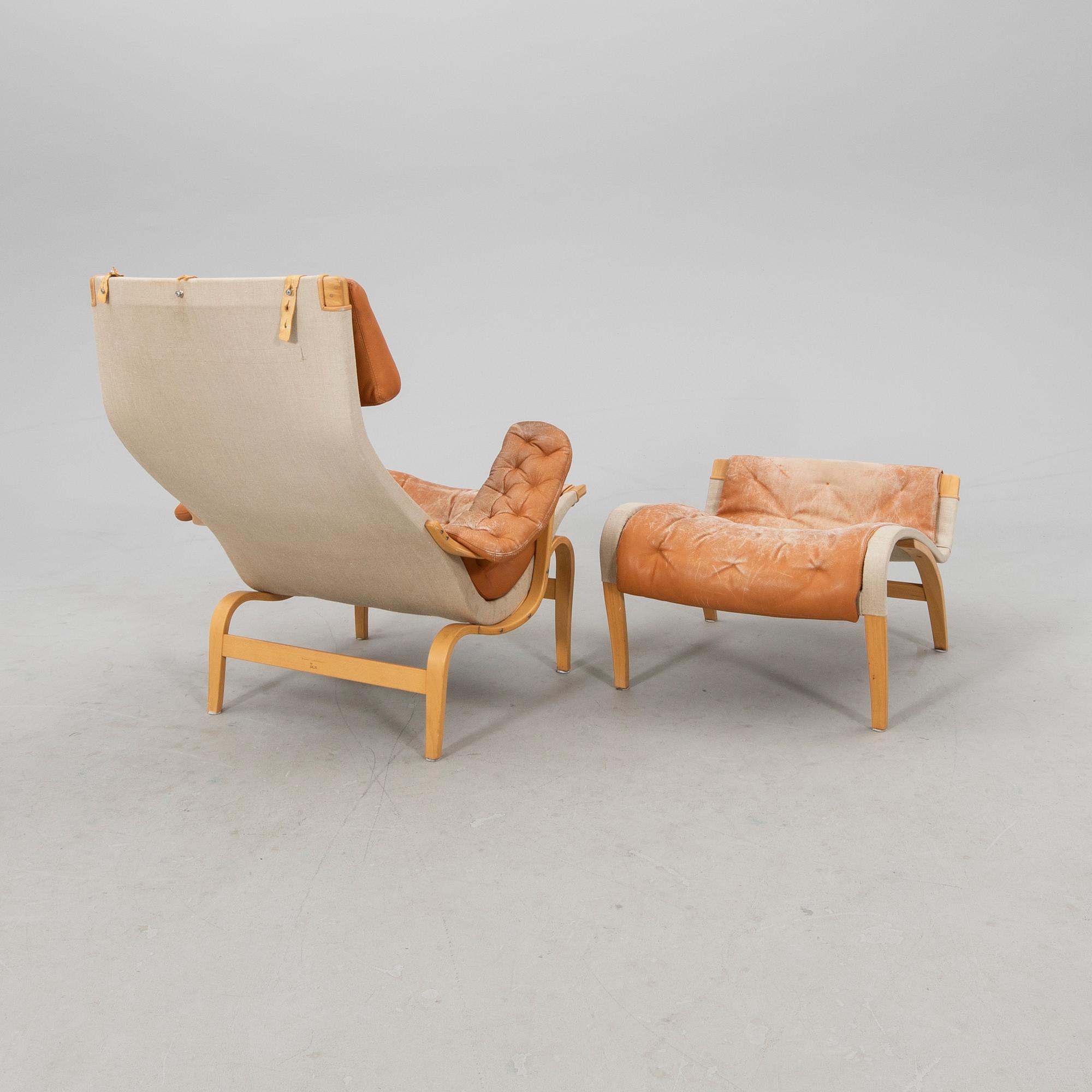 Bruno Mathsson, armchair with footstool, "Pernilla", Dux.