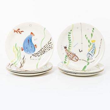 Stig Lindberg, Eight 'Löja' plates, Gustavsberg.