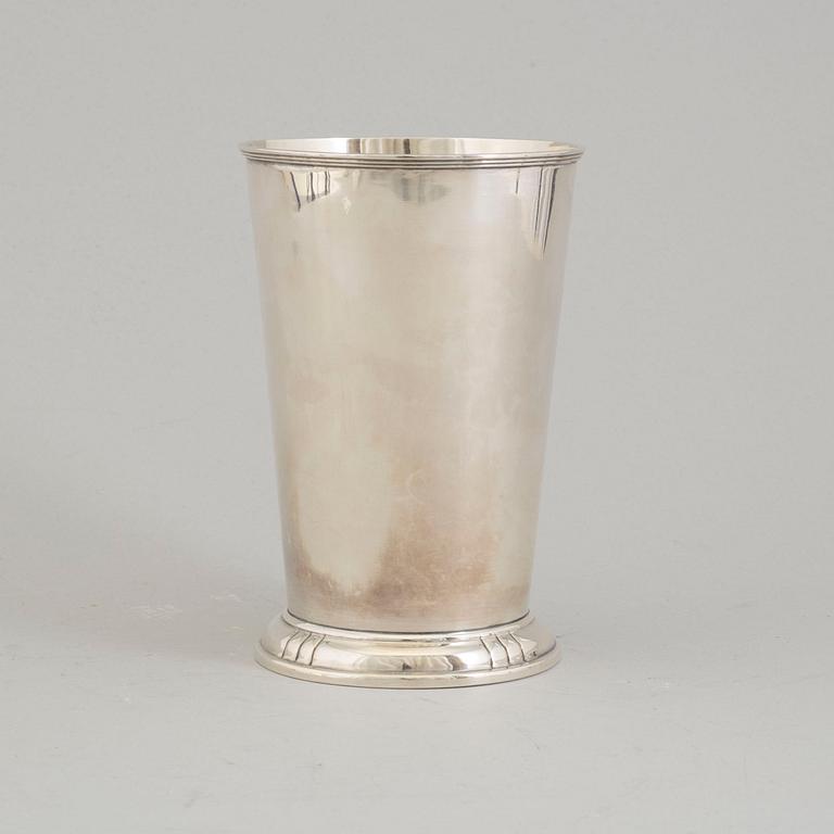 A parcel-gilt sterling silver vase from Aktiebolaget Ikora, Stockholm, 1953.