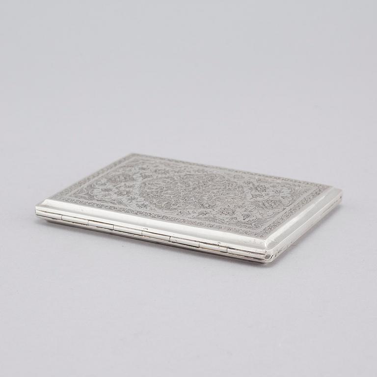 A cigarette case in silver, Persia/Iran, unidentified marks. Total weight 151 g.