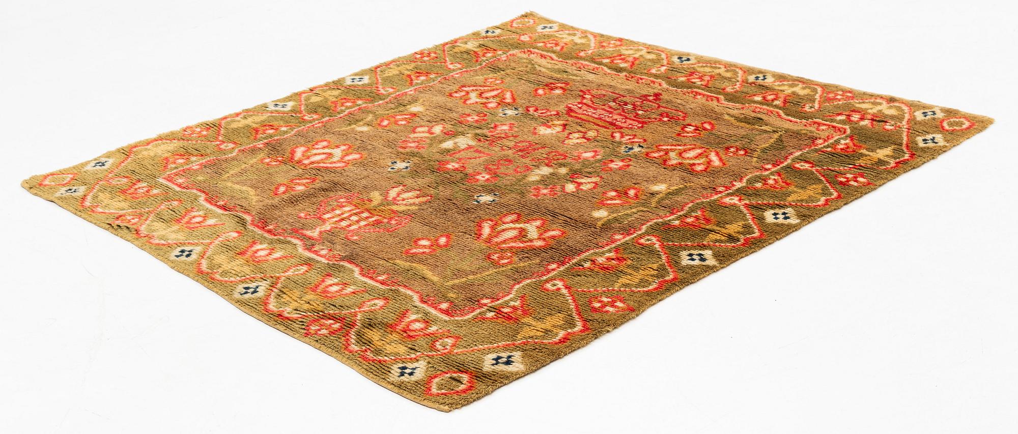 Täcke, rya, ca 181,5 x 160 cm, Finland, daterad 1789.
