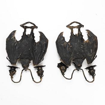 William Tonks & Sons, a pairf of wall sconces, Art Nouveau, Liberty & Co, Birmingham, circa 1900.