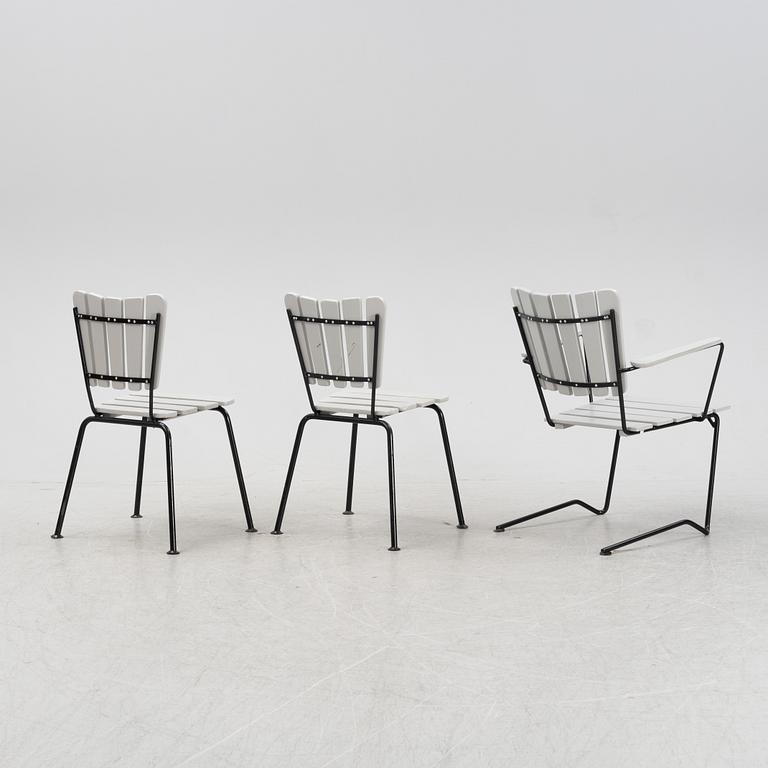 A three garden chairs, Grythyttan Stålmöbler, second half of the 20th Century.