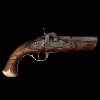 PERCUSSION LOCK PISTOL, mid 19th century.