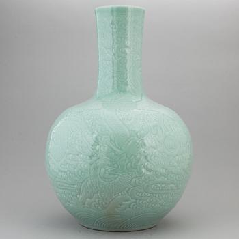 A large Chinese celadon glazed vase, second half of the 20th century.