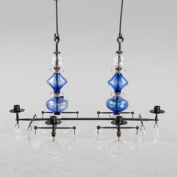 Erik Höglund, a wrought iron and glass chandelier, second half of the 20th century.