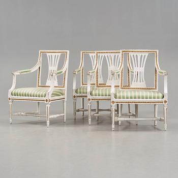 Four Gustavian late 18th century armchairs.