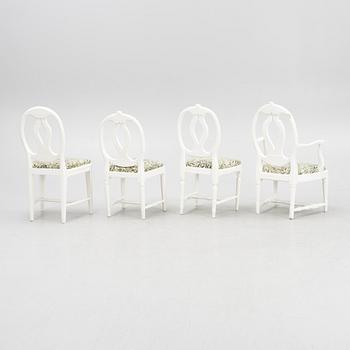 Nine similar Gustavian chairs and one armchair, Sweden, around 1800.